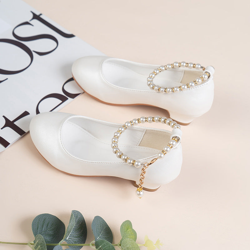 Girls High-Heeled Leather Wedding Dress Shoes - - shoes