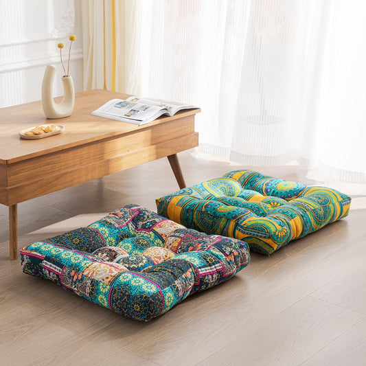 Japanese-Style Cotton Futon Floor Cushion Round or Square - - Floor Cushion