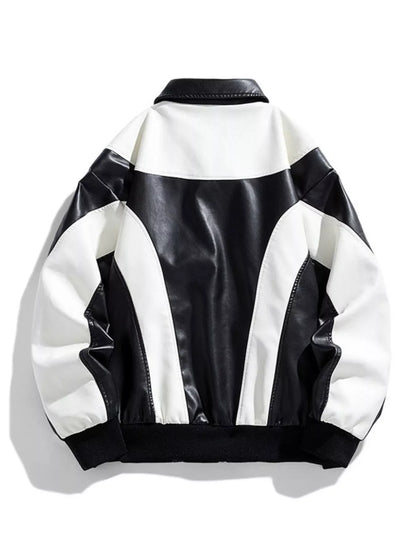 Men's Two-Tone Retro Style Faux Leather Jacket - -