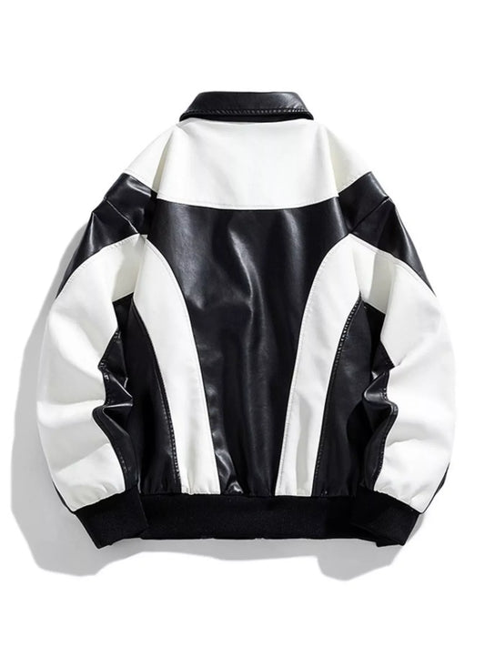 Men's Two-Tone Retro Style Faux Leather Jacket - -