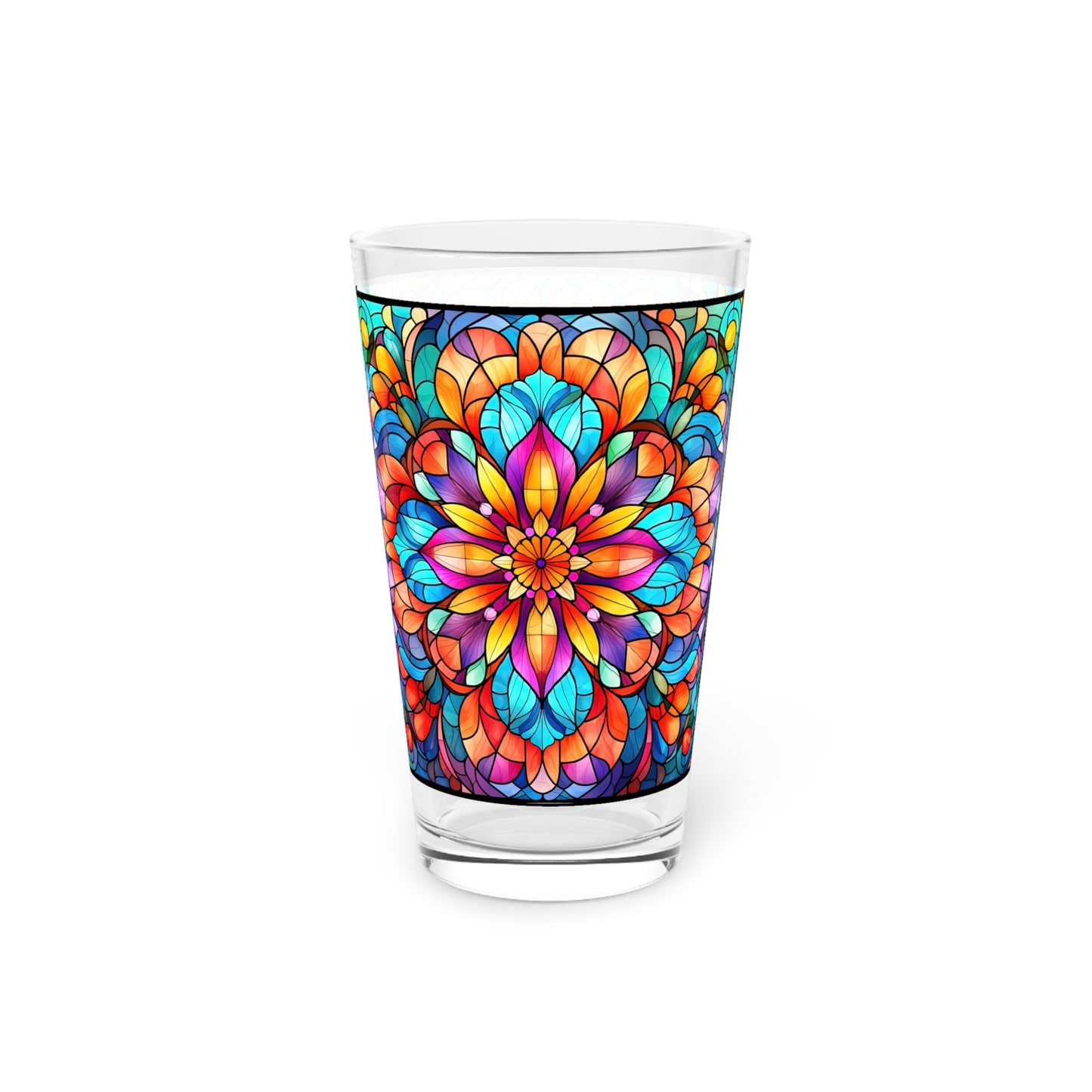 Blooming Beauty: A Rainbow-Colored Flower Stained Glass Masterpiece 16oz Pint Glass Gift idea gifts for home decor housewarming gift - - Mug