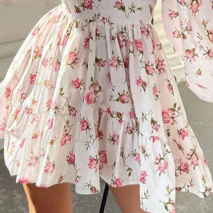 V-Neck Long Sleeve Chiffon Floral Dress