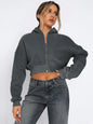 Long-Sleeved Jacket Fleece Zipper Hooded Jacket Gray