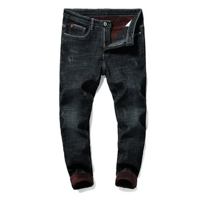 New Men's Plus Velvet Jeans Loose Straight Leg