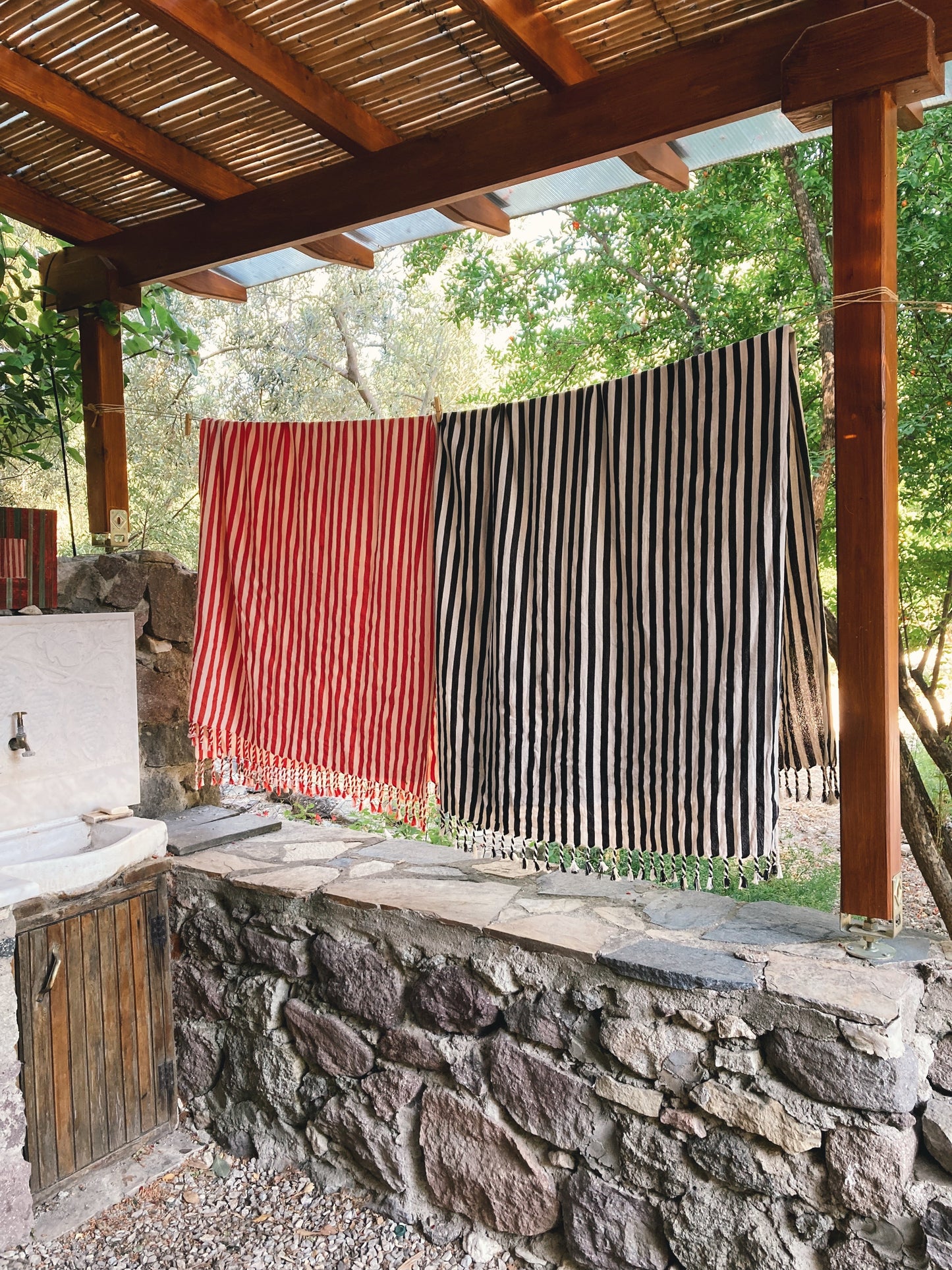 Girit Red Cotton Linen Towel - - Towels