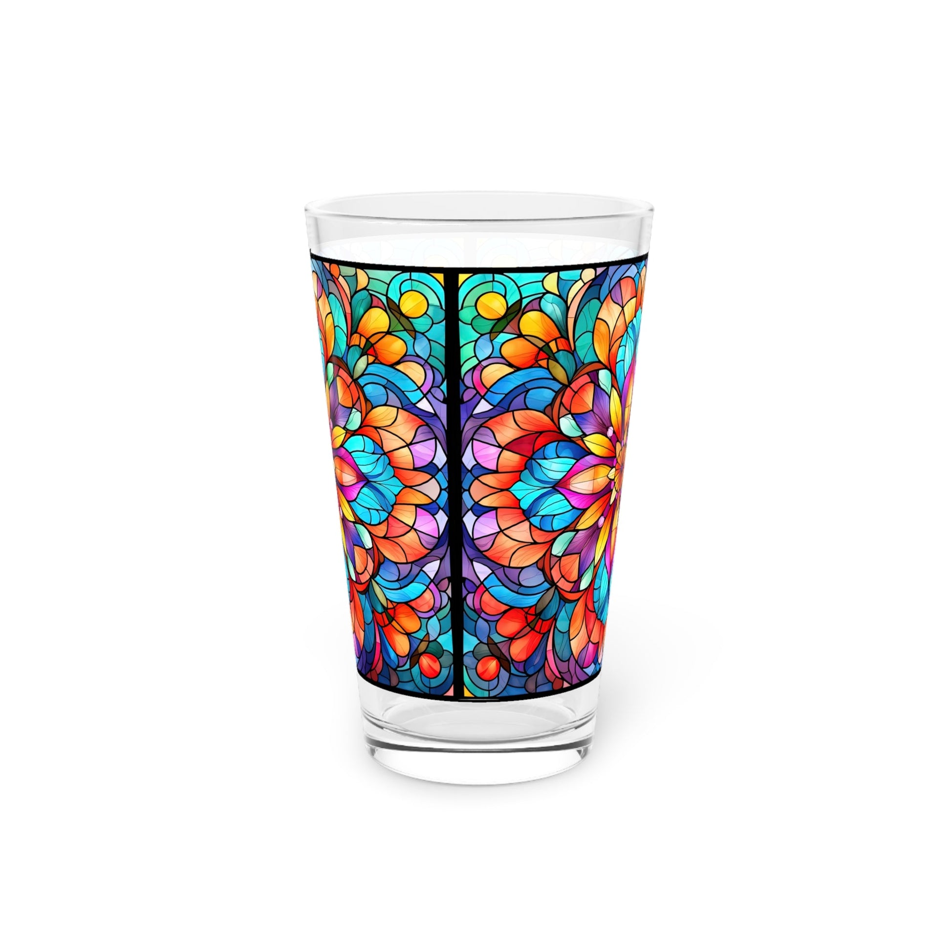 Blooming Beauty: A Rainbow-Colored Flower Stained Glass Masterpiece 16oz Pint Glass Gift idea gifts for home decor housewarming gift - - Mug
