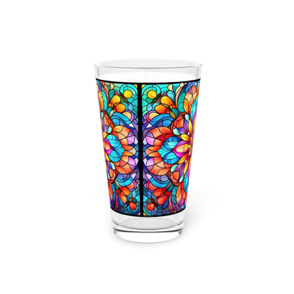 Blooming Beauty: A Rainbow-Colored Flower Stained Glass Masterpiece 16oz Pint Glass Gift idea gifts for home decor housewarming gift - - Mug