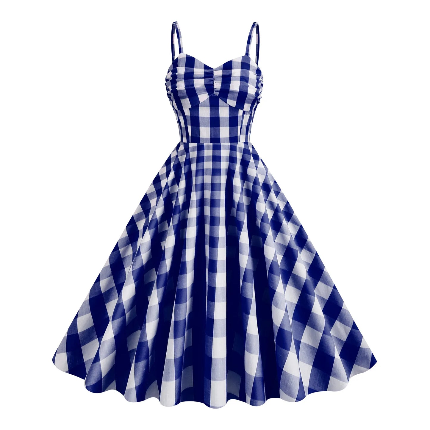 Retro Plaid High Waist Medium Length Sleeveless A-Line Casual Dress