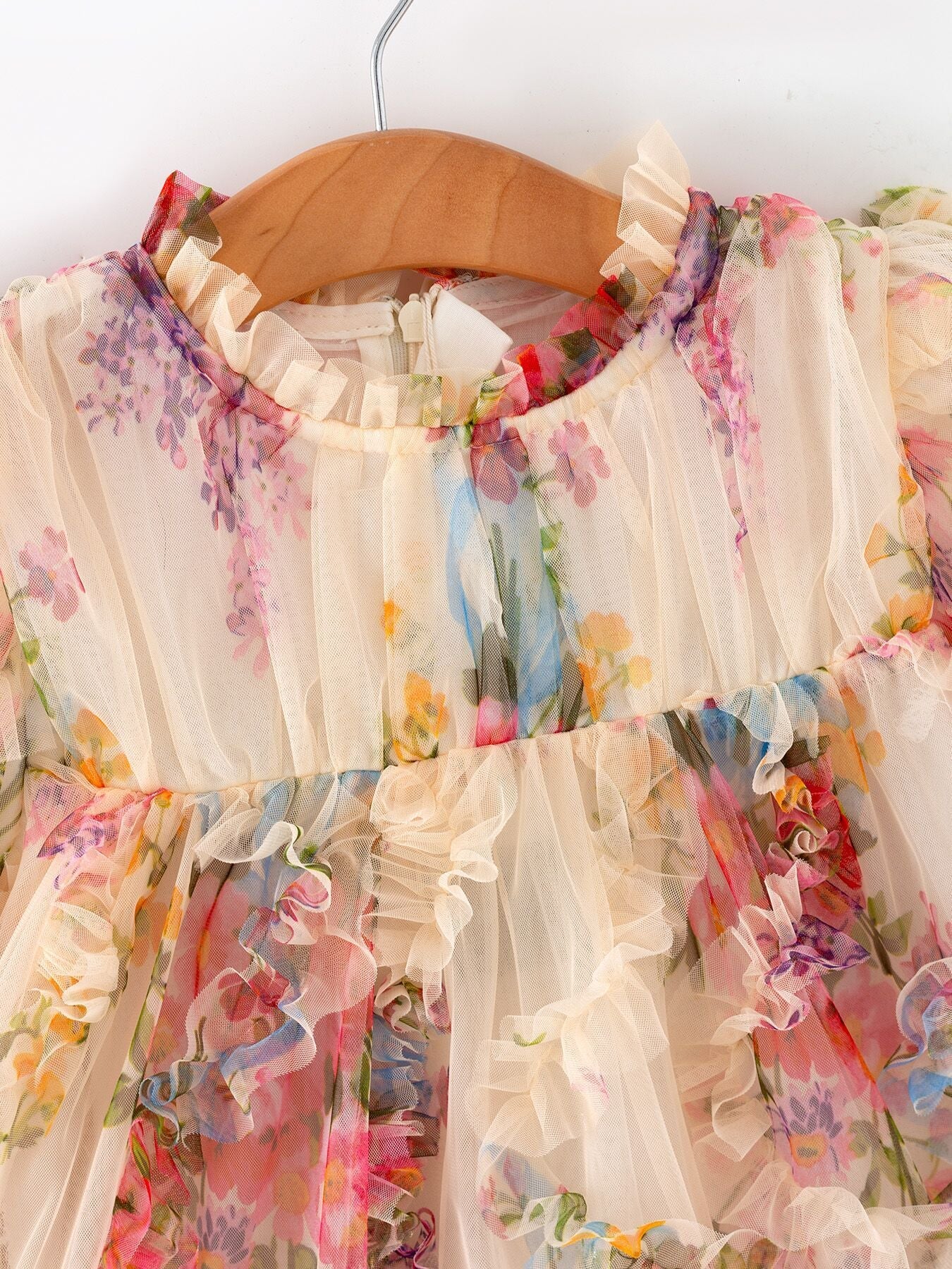 Pastel Flower Ruffle Layered Girls Dress - - Dress