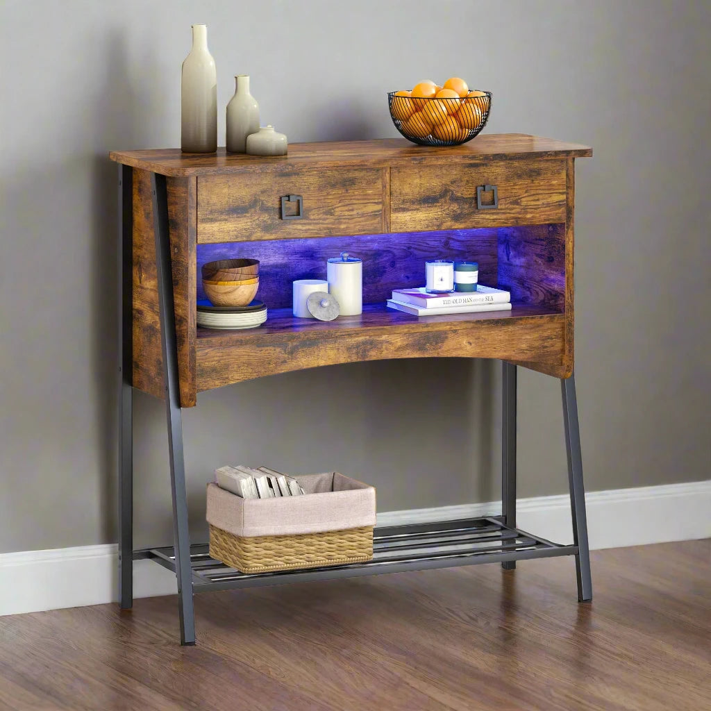 Console Table With Storage Drawers and Shelf