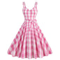 Pink Plaid Retro Frock 1950s Spaghetti Strap - Pink-straps Large - dress