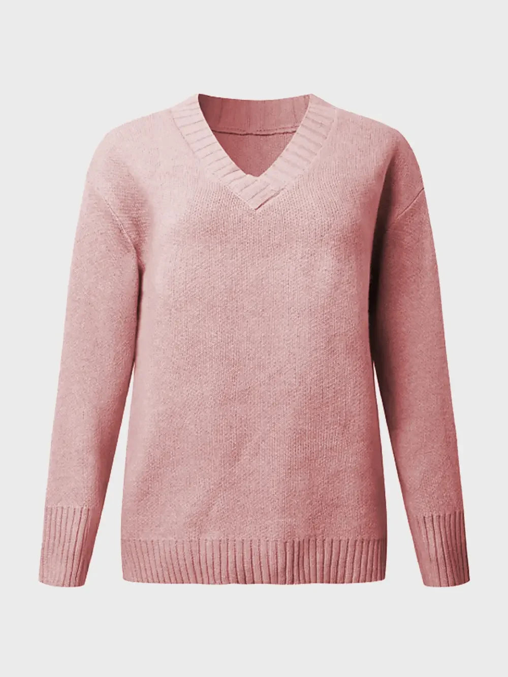 V-Neck Long Sleeve Knit Top - -