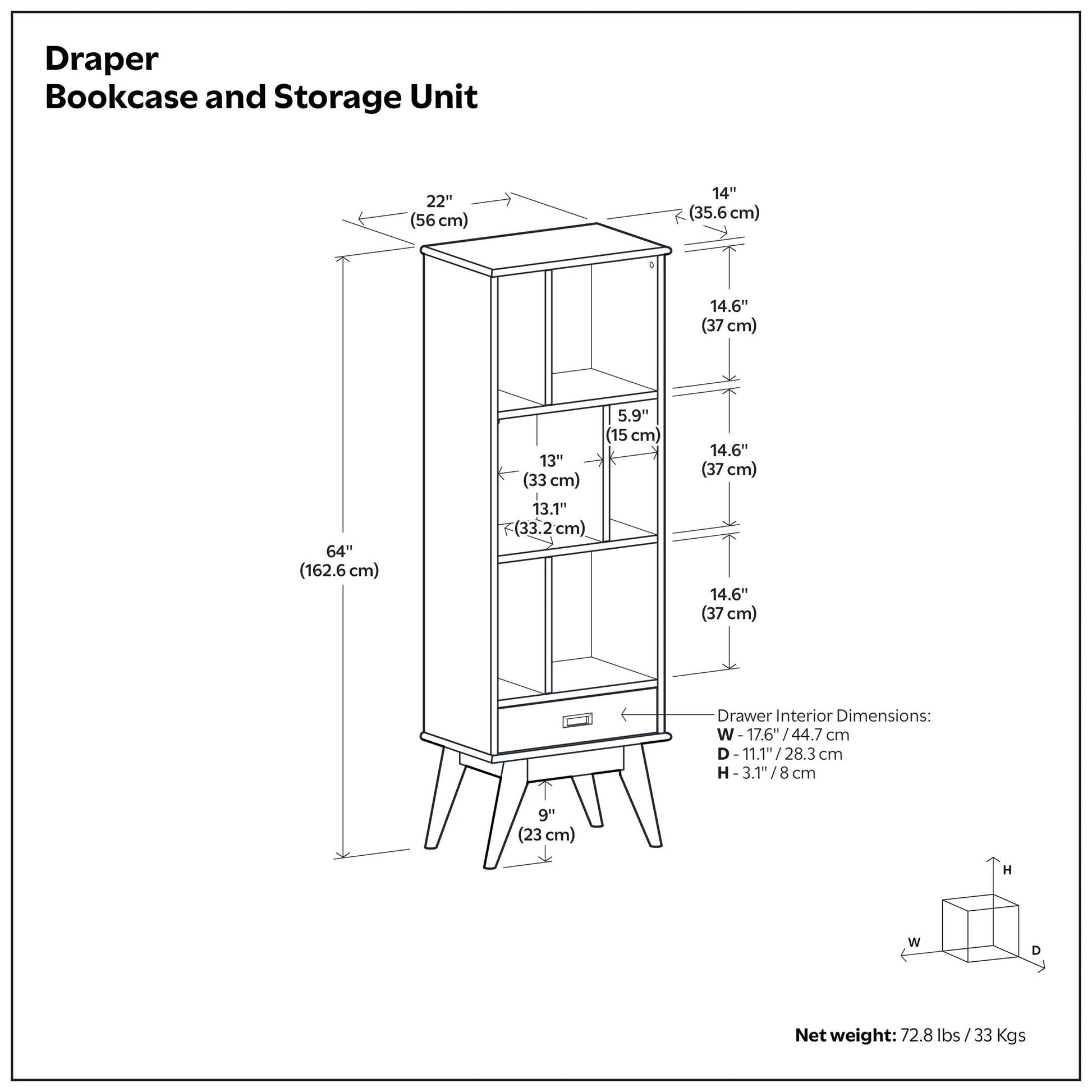 Draper - Mid Century Wide Bookcase And Storage Unit- Unique Piece Furniture- {{Product type}}