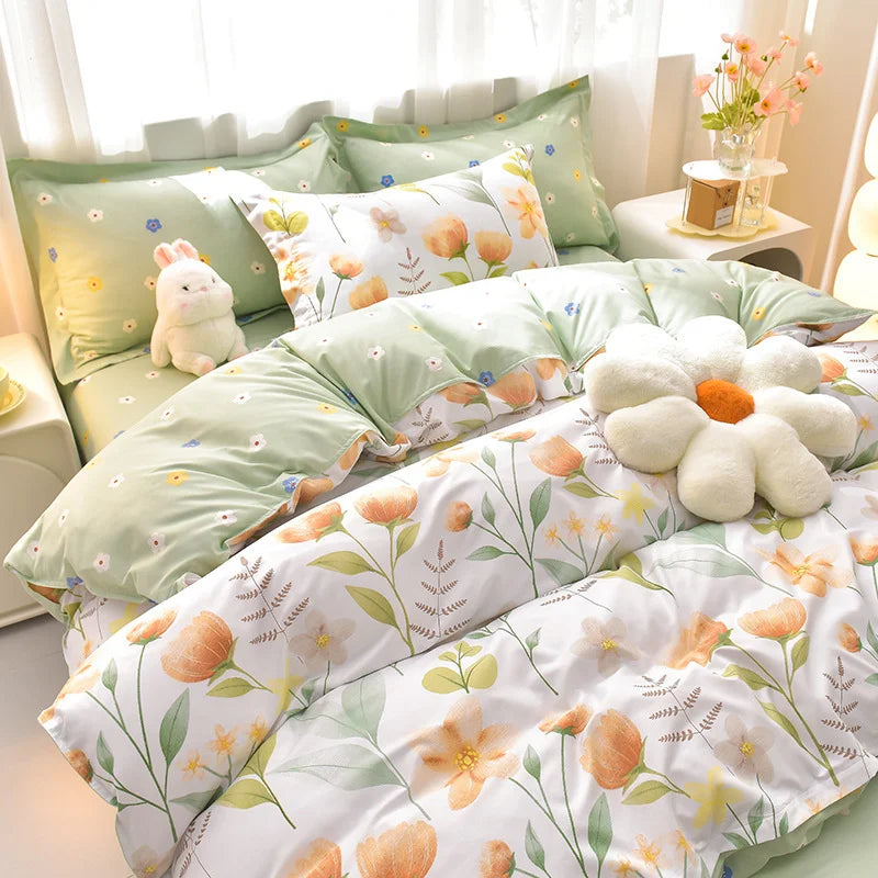 4pcs Microfiber Plant Bedsheets Bedding Set Bedcover Set