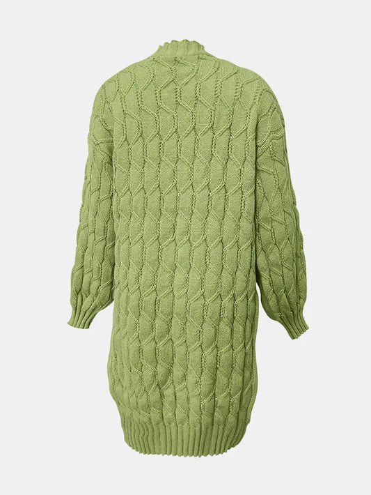 Open Front Long Sleeve Cardigan - -