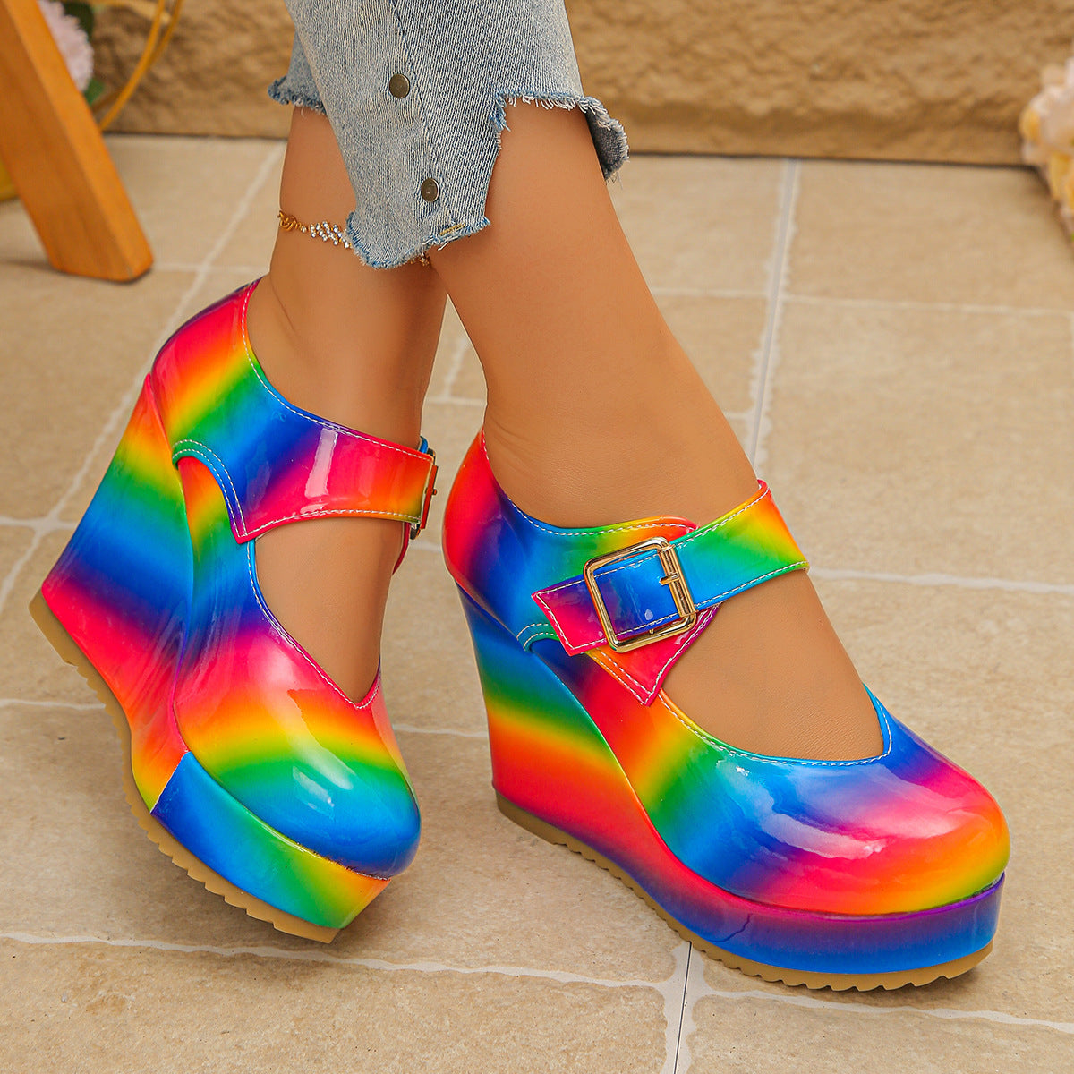 Colorful Round Toe Wedge Mary Jane Loafers- Shopimist- {{Product type}}