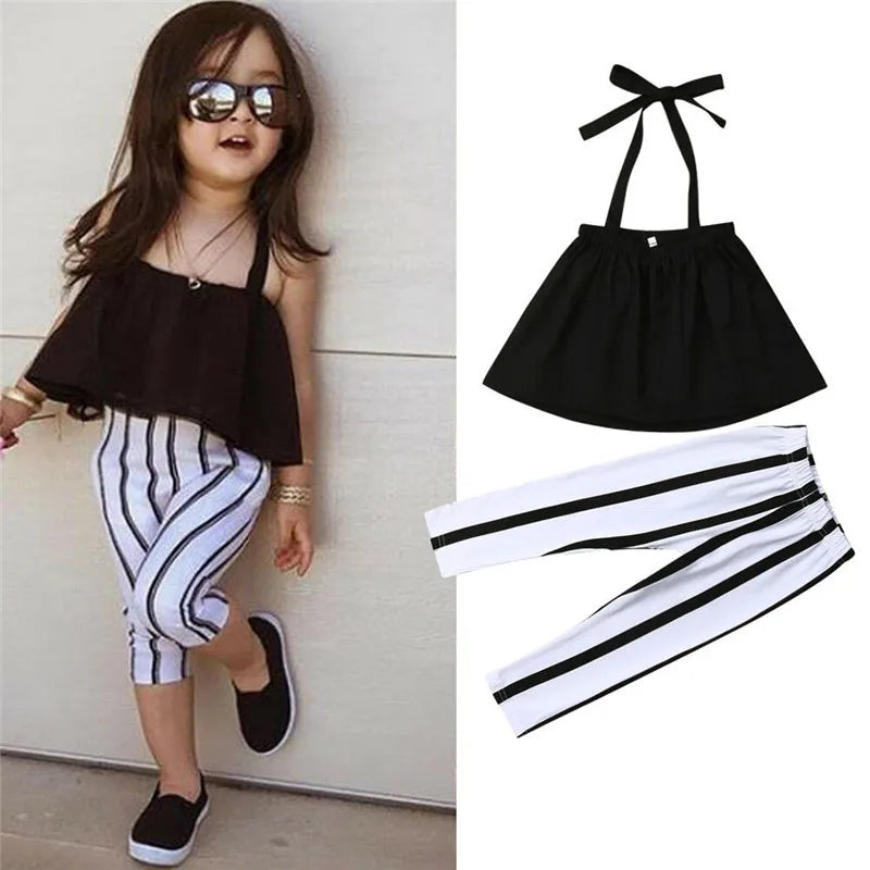 Tank Top and Striped Pants Outfit Sets 5T