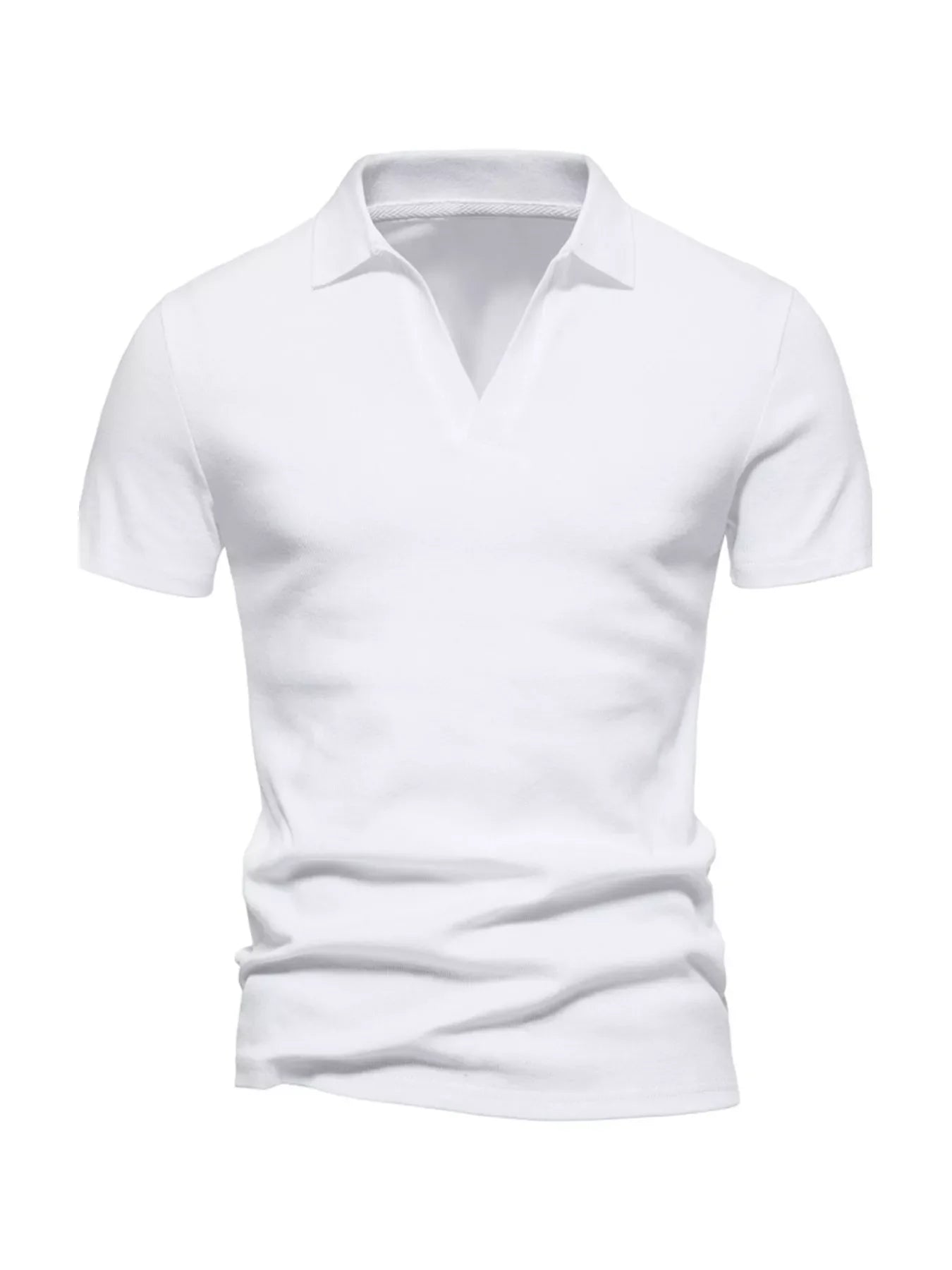 Men's Plus Size Casual Notched Short Sleeve Polo - White -