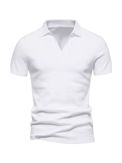 Men's Plus Size Casual Notched Short Sleeve Polo - White -