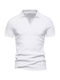 Men's Plus Size Casual Notched Short Sleeve Polo - White -