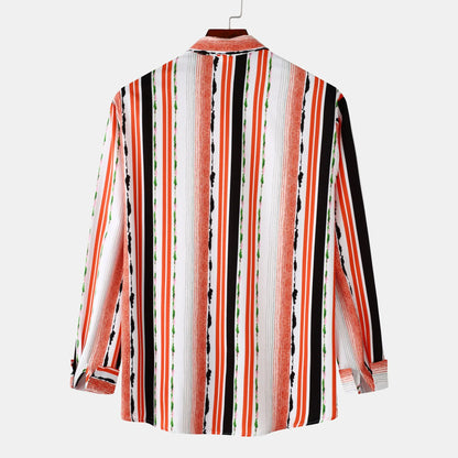 Men's Striped Long Sleeve Button-Up Shirt - -