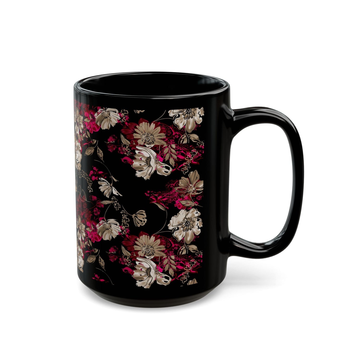 Rose Floral Black Mug - Kia Day Design