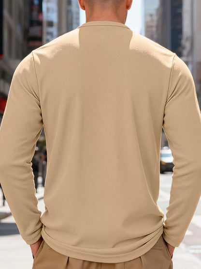 Men's Full Size Casual Long Sleeve Henley T-Shirt Plus Size - -