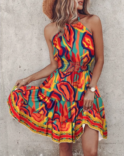 Summer Chic Halter Dress - European & American Print - - dress