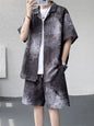 Men's Plus Size Tie-Dye Print Shirt and Shorts Set - Black -