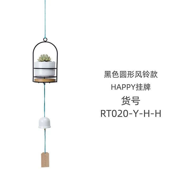 Cute Hanging Planters Ceramic Flower Pot Wind Chimes Plant Holder