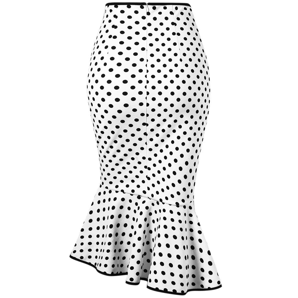 Fishtail Skirt Ruffle Edge Polka Dot Skirt