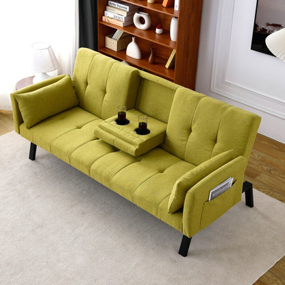 Sofa Bed With Foldable Design And Cup Holder - Green- Unique Piece Furniture- {{Product type}}