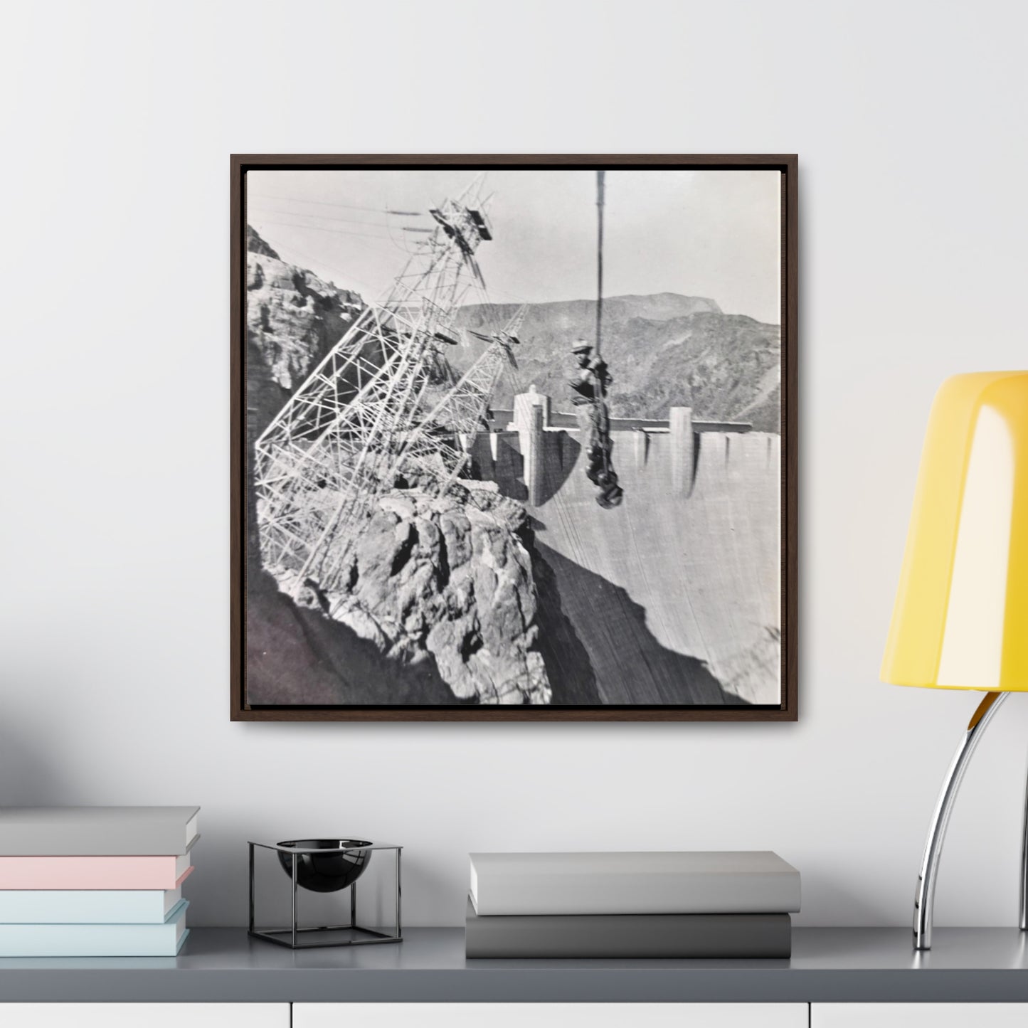 Suspended Boulder Dam Worker Gallery Canvas Wraps, Square Frame