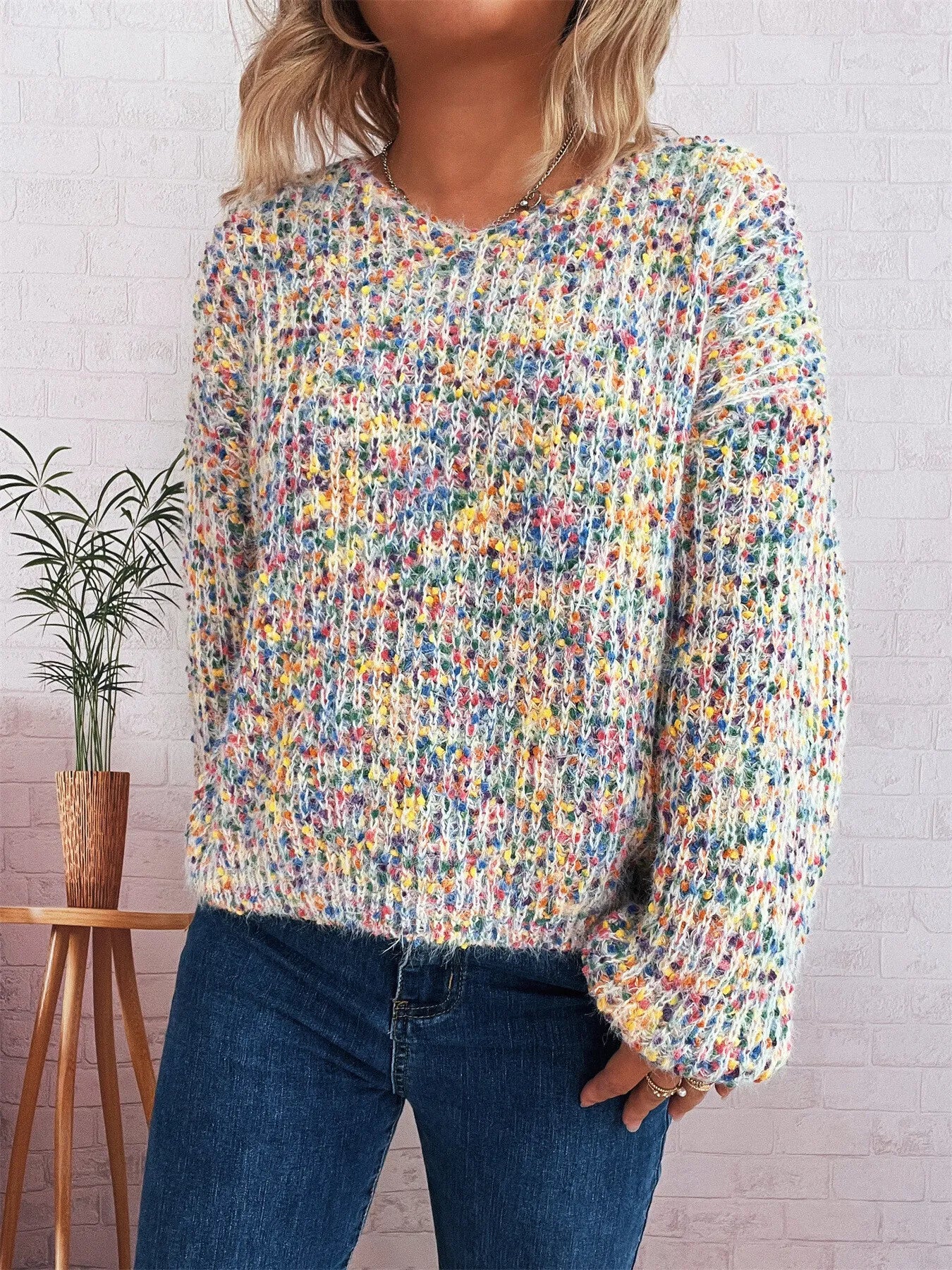 Colorful Long Sleeve Sweater - -