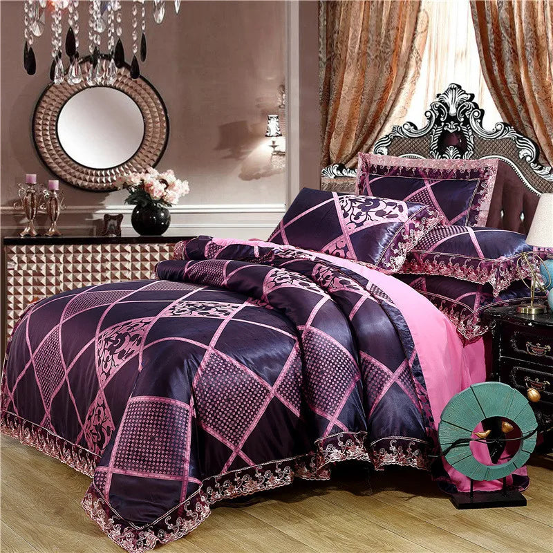 Duvet Cover Set Quilt Cover Lace Edge Jacquard Weave Bedding Set