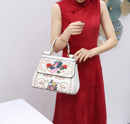 Daily Handbags for Women Embroidery Ladies Bags Female Bags White