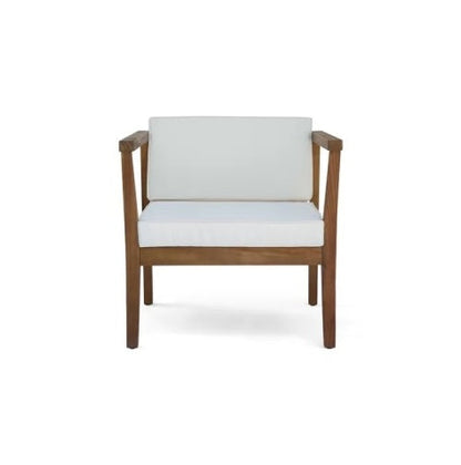 4-Piece Teak Acacia Wood Patio Chat Set with Cushions - -