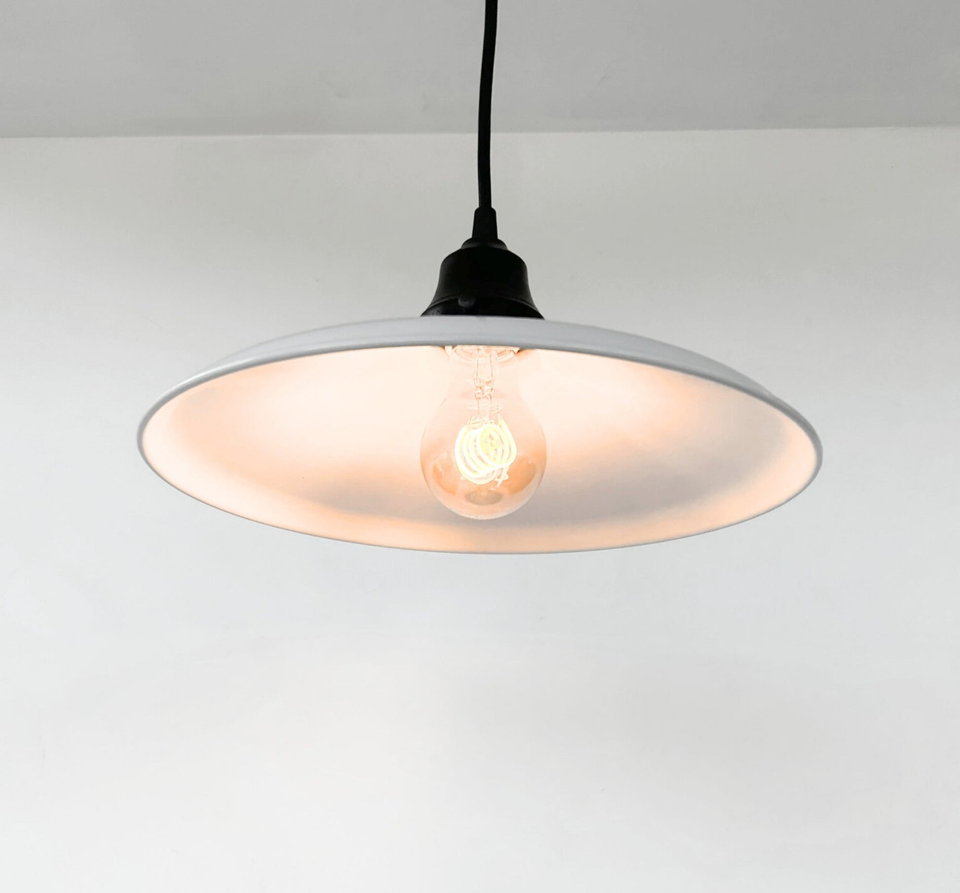 White Enamel Barn Pendant Light – Farmhouse Industrial Ceiling Fixture - - Farmhouse Lighting