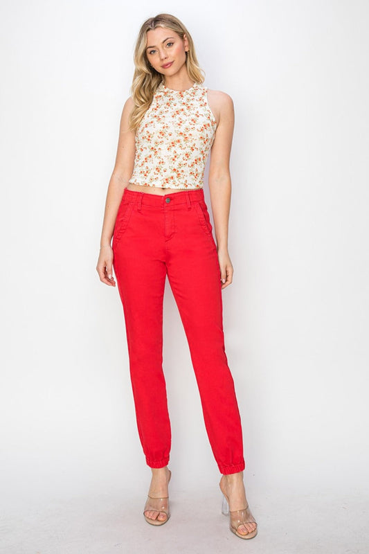 RISEN Red Denim Relaxed Jogger Jeans - - jeans