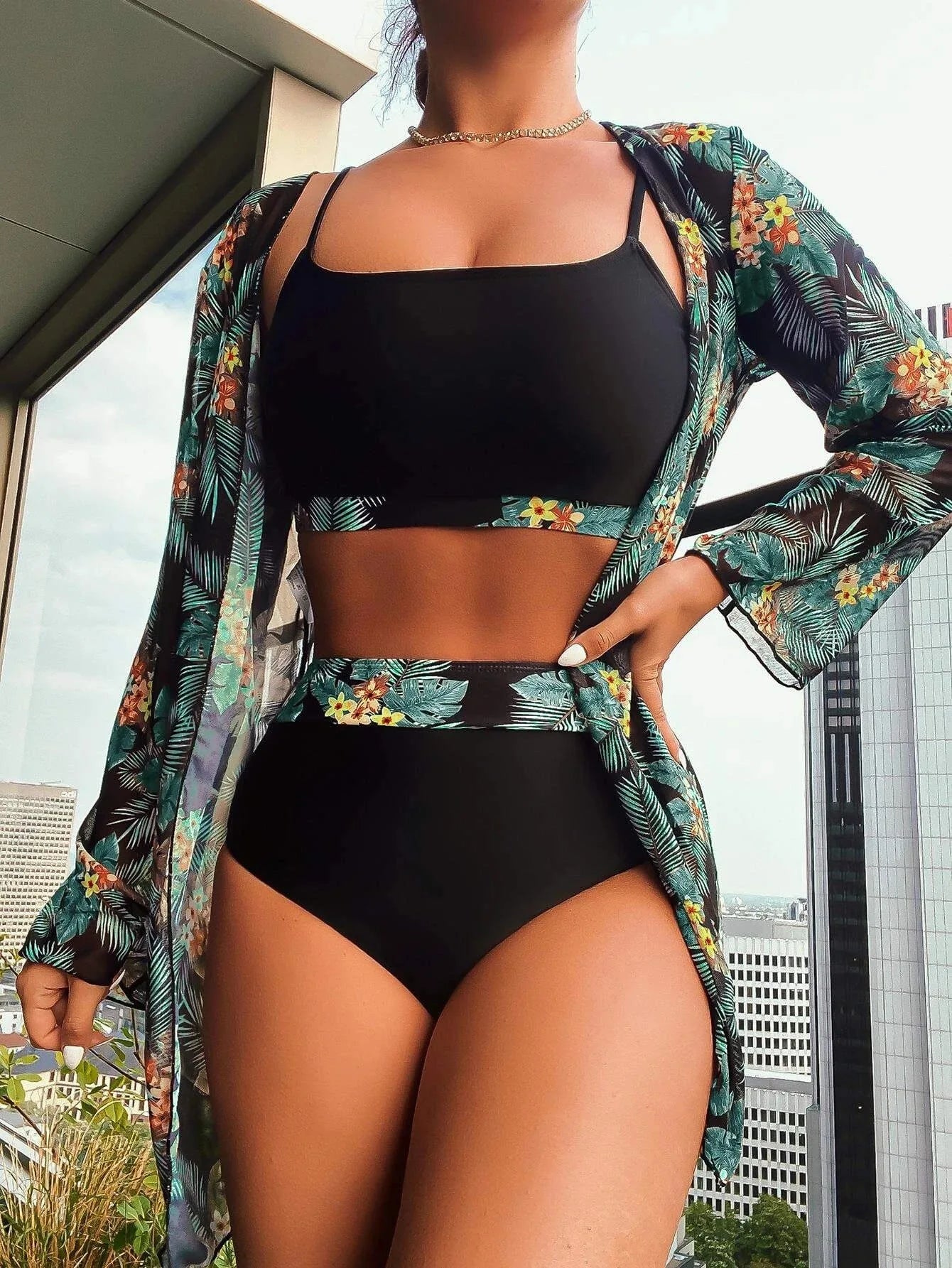 3 Piece Set Long Sleeve Cover Up Swimwear