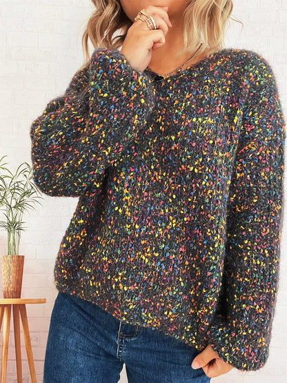 Colorful Long Sleeve Sweater - Black One Size -