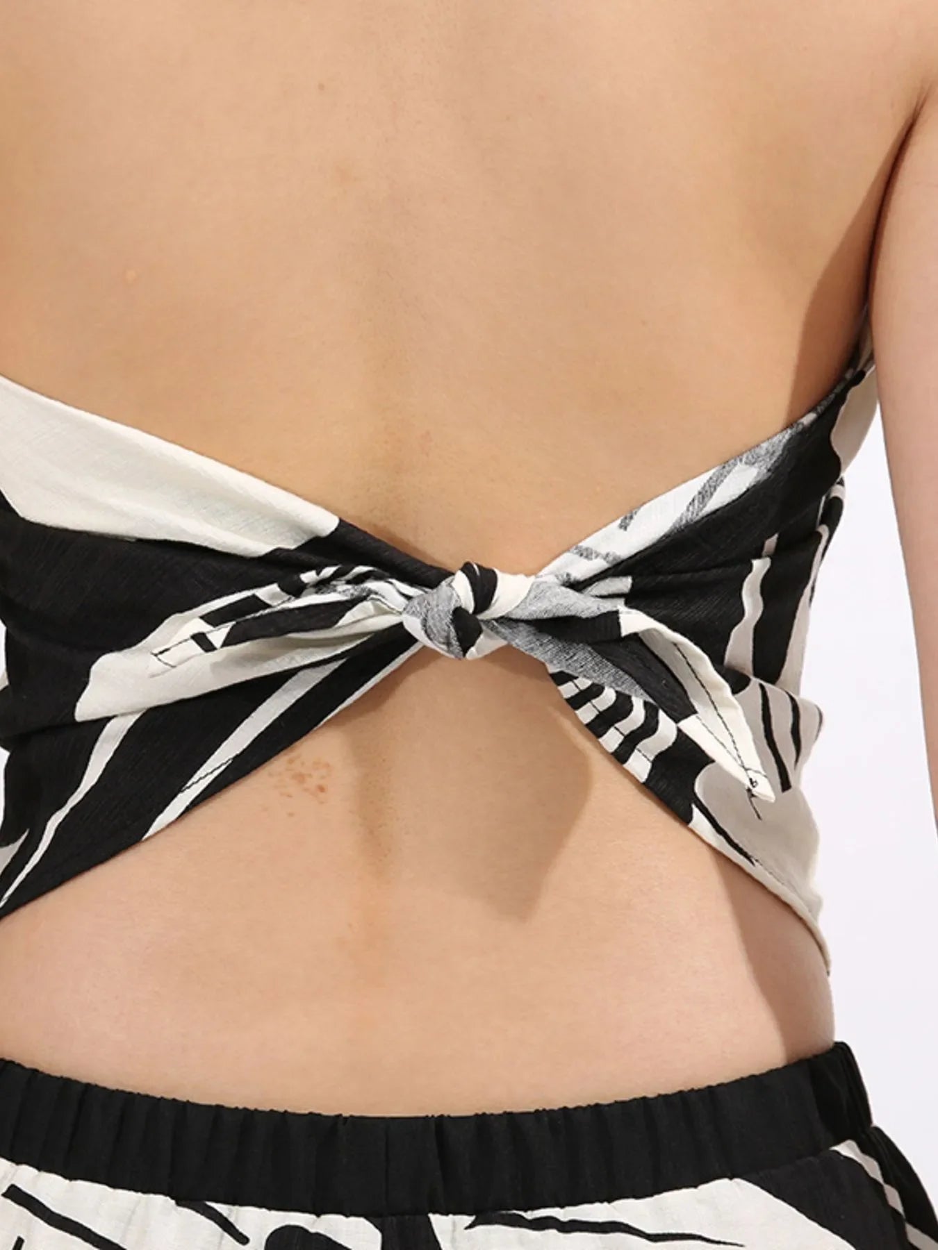 Abstract Print Tube Top and Wide Leg Pants Two-Piece Set - -