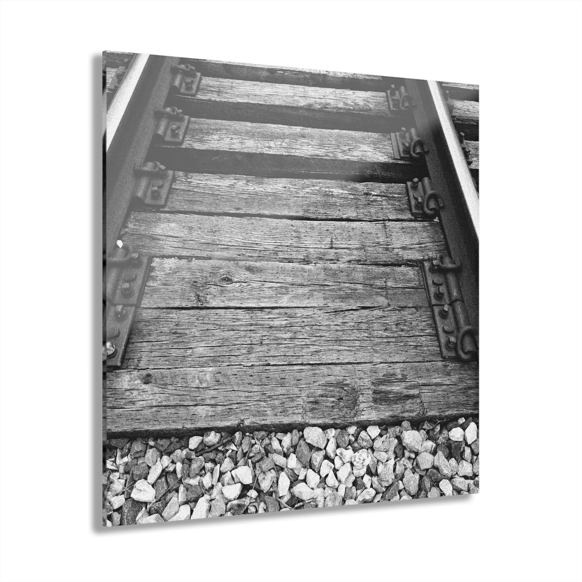 Railroad Track Black & White Acrylic Print — Vintage Track Photography Wall Art French Cleat Hanging - - Home Decor