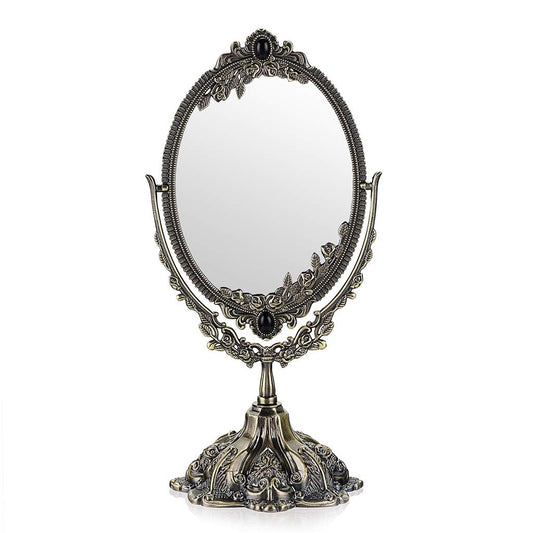 JUXYES Oval Antique Decorative Mirror with Stand Vintage Swivel Double Sided - - Mirror