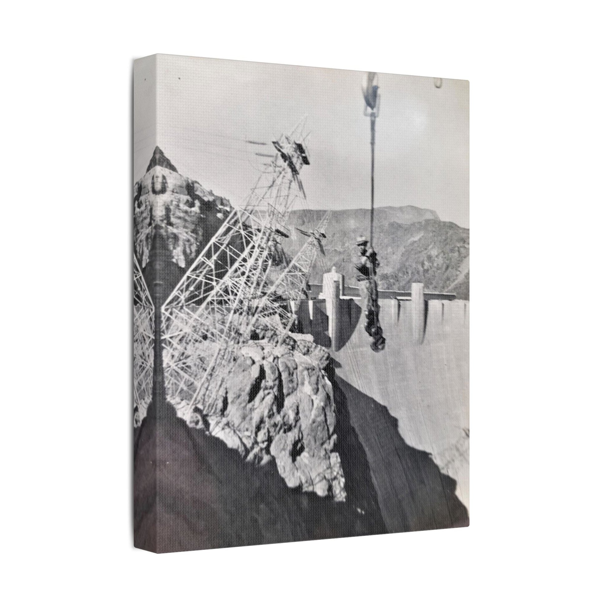 Suspended Boulder Dam Worker Satin Canvas Stretched