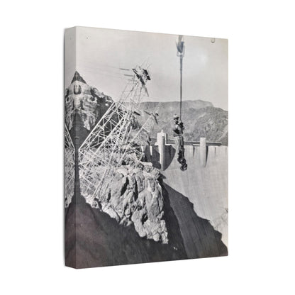 Suspended Boulder Dam Worker Satin Canvas Stretched
