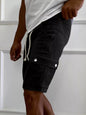 Men's Full Size Drawstring Casual Cargo Shorts Plus Size - Black -