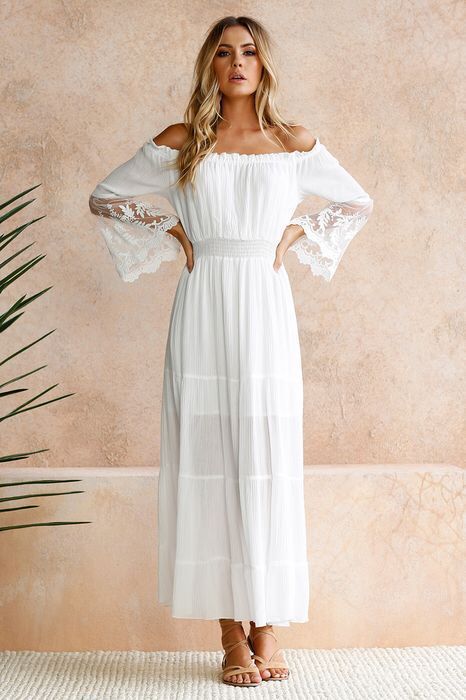 White Off-the-Shoulder Lace Panel Dress - - dress