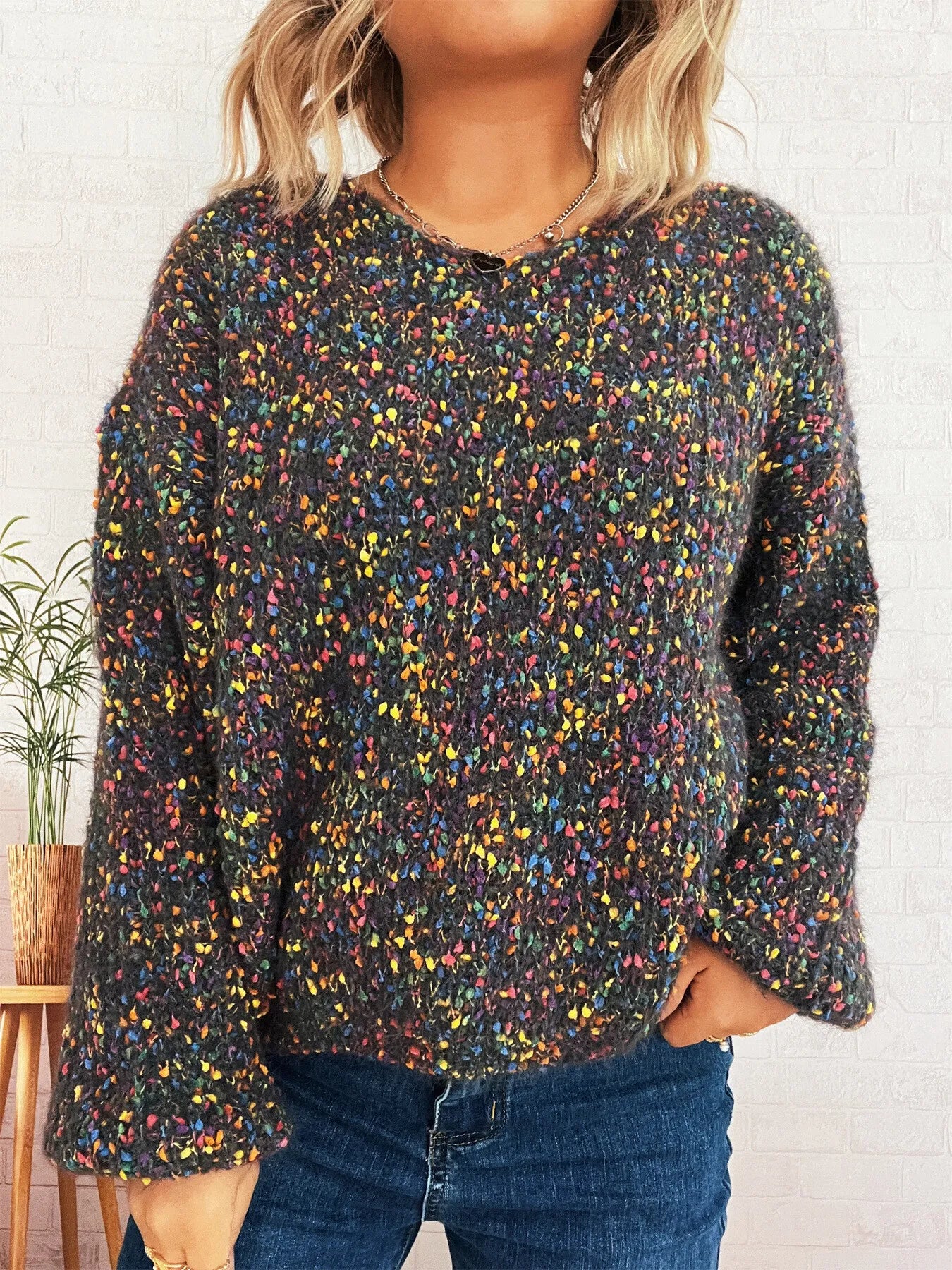 Colorful Long Sleeve Sweater - -