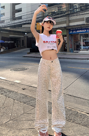Retro Cherry Embroidered Corduroy Casual Pants - - pants